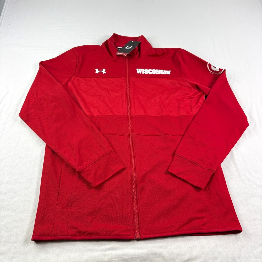 Wisconsin Badgers Jacket Mens Medium Red Under Armour Full Zip Performance NEW - Picture 1 of 11